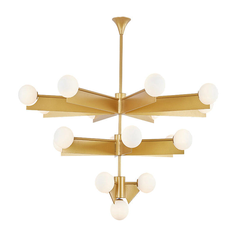 Black/Gold Finish Tiers Chandelier Lighting Modern 10/18 Lights Metal Hanging Light with Frosted Glass Ball Shade Clearhalo 'Ceiling Lights' 'Chandeliers' 'Modern Chandeliers' 'Modern' Lighting' 157565