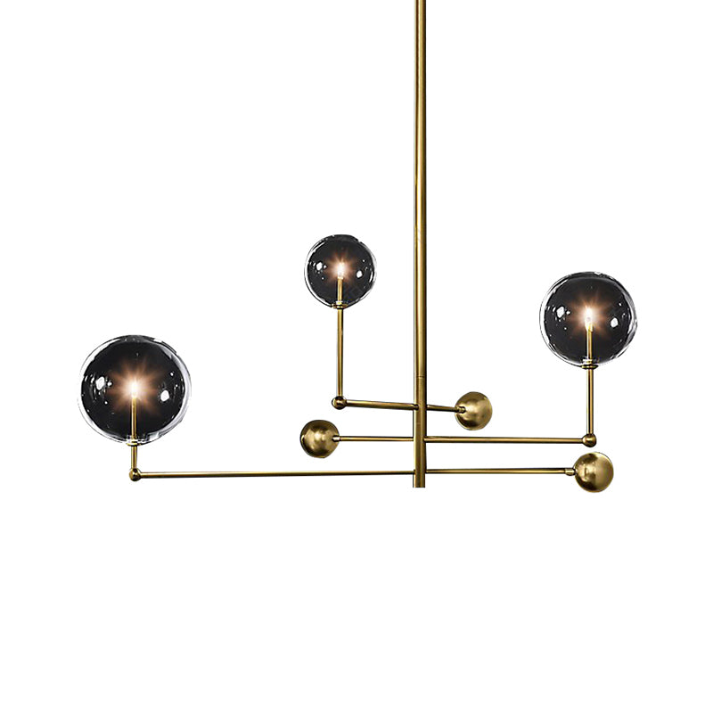 Globe Chandelier Lighting Post Modern Clear Glass 3 Lights Black/Gold Hanging Pendant Light Clearhalo 'Ceiling Lights' 'Chandeliers' 'Modern Chandeliers' 'Modern' Lighting' 157651