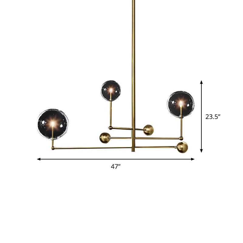 Globe Chandelier Lighting Post Modern Clear Glass 3 Lights Black/Gold Hanging Pendant Light Clearhalo 'Ceiling Lights' 'Chandeliers' 'Modern Chandeliers' 'Modern' Lighting' 157652