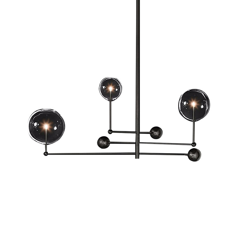 Globe Chandelier Lighting Post Modern Clear Glass 3 Lights Black/Gold Hanging Pendant Light Clearhalo 'Ceiling Lights' 'Chandeliers' 'Modern Chandeliers' 'Modern' Lighting' 157654