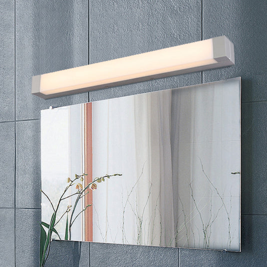 Rectangle Bathroom Wall Mount Light Aluminum 18"/22" W LED Nordic Vanity Lamp with Acrylic Shade in White, Warm/White Light White Clearhalo 'Cast Iron' 'Glass' 'Industrial' 'Modern wall lights' 'Modern' 'Tiffany' 'Traditional wall lights' 'Vanity Lights' 'Wall Lights' Lighting' 157655