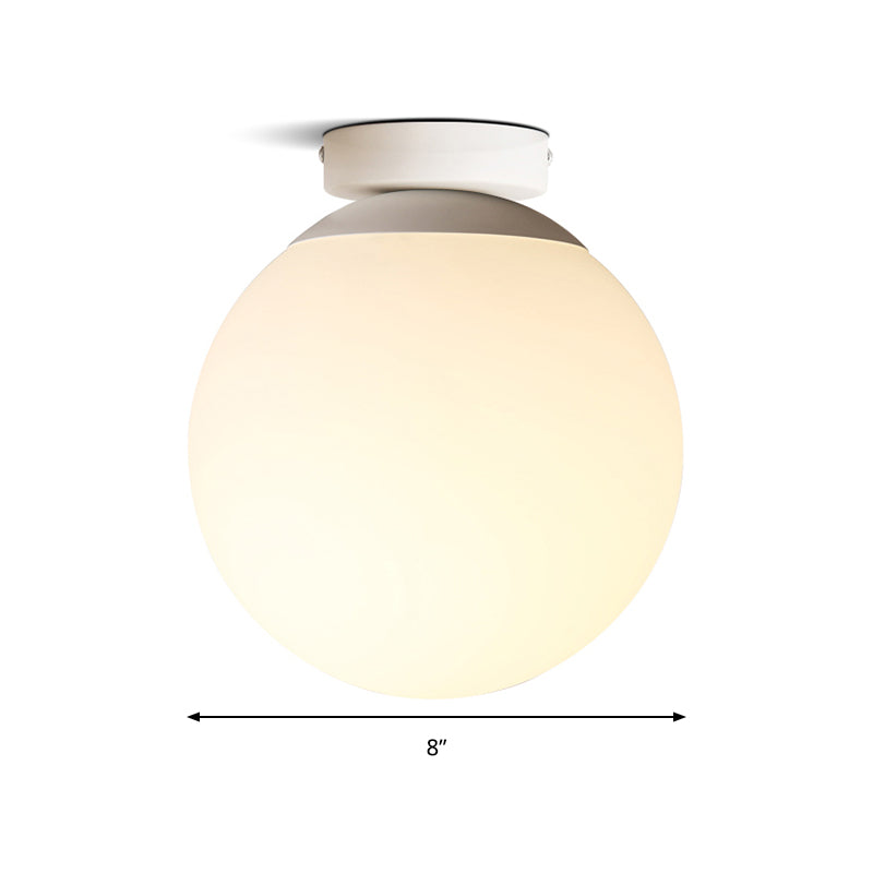 Opal Glass Globe Flush Mount Lamp Modern 1 Light 6"/8"/10" Wide White Flush Ceiling Light Fixture Clearhalo 'Ceiling Lights' 'Close To Ceiling Lights' 'Close to ceiling' 'Flush mount' Lighting' 157685