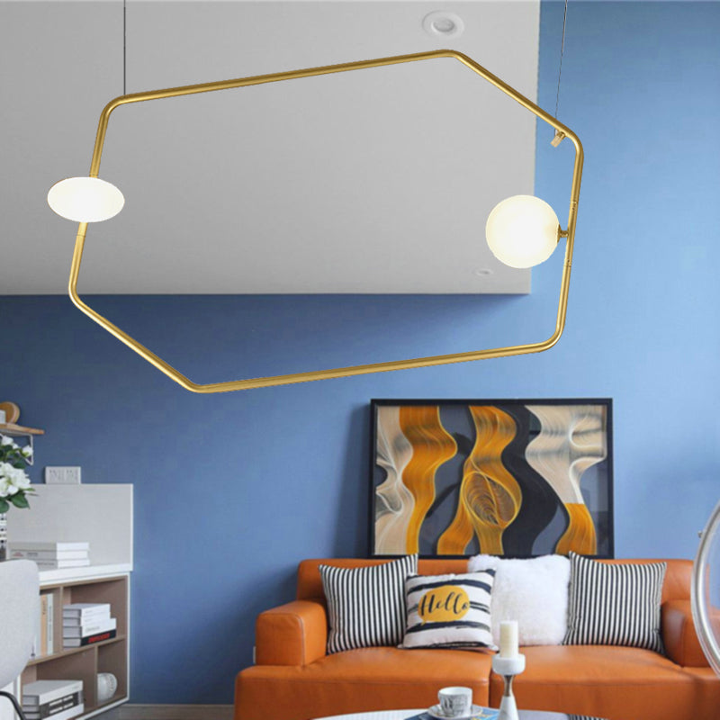 Contemporary Geometrical Ceiling Light with Glass Shade Metal 2/4/6/8 Lights Gold Living Room Hanging Chandelier Light 2 Gold Clearhalo 'Ceiling Lights' 'Chandeliers' 'Modern Chandeliers' 'Modern' Lighting' 157700