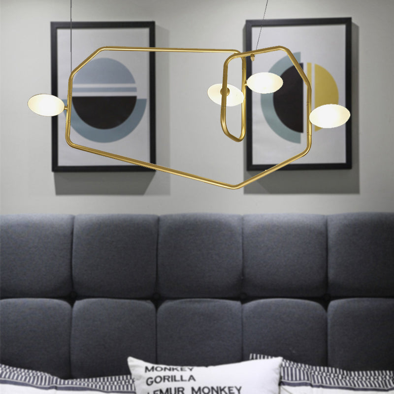 Contemporary Geometrical Ceiling Light with Glass Shade Metal 2/4/6/8 Lights Gold Living Room Hanging Chandelier Light 4 Gold Clearhalo 'Ceiling Lights' 'Chandeliers' 'Modern Chandeliers' 'Modern' Lighting' 157704