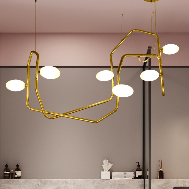 Contemporary Geometrical Ceiling Light with Glass Shade Metal 2/4/6/8 Lights Gold Living Room Hanging Chandelier Light 6 Gold Clearhalo 'Ceiling Lights' 'Chandeliers' 'Modern Chandeliers' 'Modern' Lighting' 157708