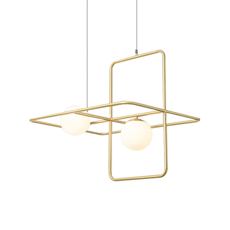 Crossed Rectangle Hanging Light with Globe Glass Shade Contemporary Metal 2/3/4 Heads Chandelier Light for Study Room Clearhalo 'Ceiling Lights' 'Chandeliers' 'Modern Chandeliers' 'Modern' Lighting' 157719