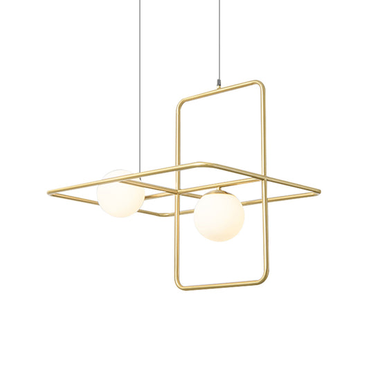 Crossed Rectangle Hanging Light with Globe Glass Shade Contemporary Metal 2/3/4 Heads Chandelier Light for Study Room Clearhalo 'Ceiling Lights' 'Chandeliers' 'Modern Chandeliers' 'Modern' Lighting' 157719