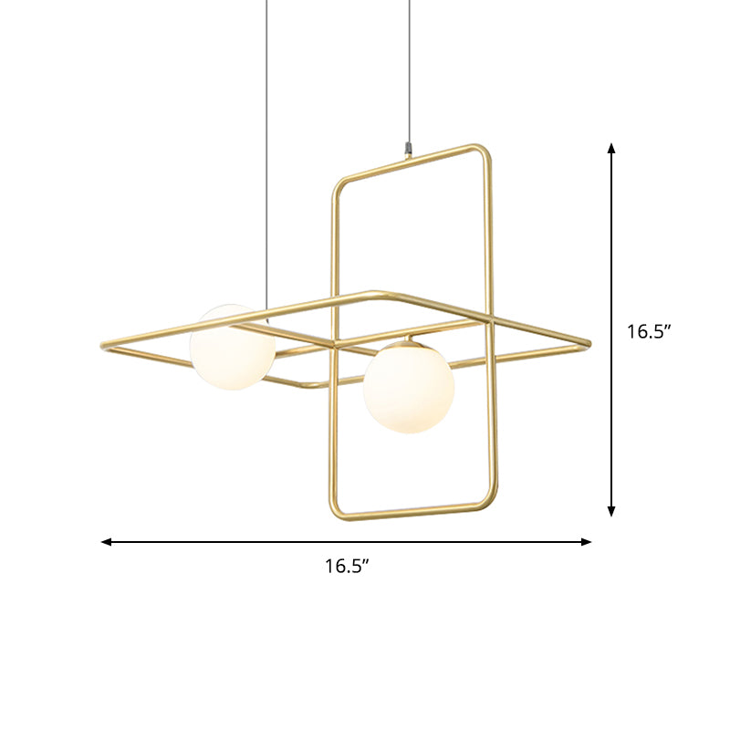 Crossed Rectangle Hanging Light with Globe Glass Shade Contemporary Metal 2/3/4 Heads Chandelier Light for Study Room Clearhalo 'Ceiling Lights' 'Chandeliers' 'Modern Chandeliers' 'Modern' Lighting' 157720