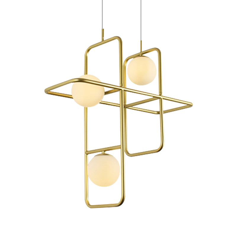 Crossed Rectangle Hanging Light with Globe Glass Shade Contemporary Metal 2/3/4 Heads Chandelier Light for Study Room Clearhalo 'Ceiling Lights' 'Chandeliers' 'Modern Chandeliers' 'Modern' Lighting' 157723