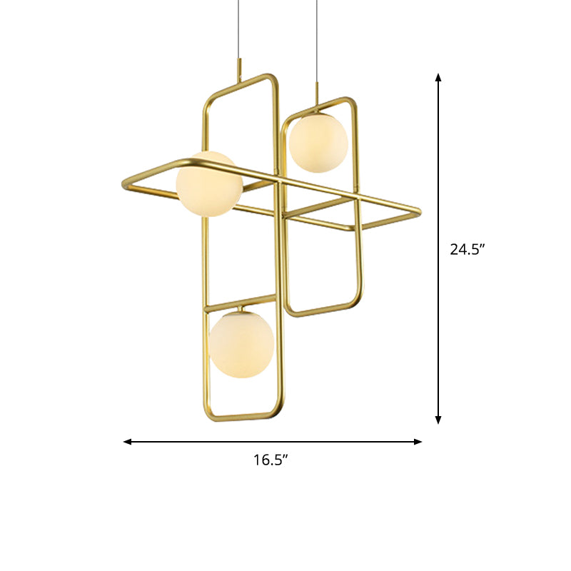 Crossed Rectangle Hanging Light with Globe Glass Shade Contemporary Metal 2/3/4 Heads Chandelier Light for Study Room Clearhalo 'Ceiling Lights' 'Chandeliers' 'Modern Chandeliers' 'Modern' Lighting' 157724