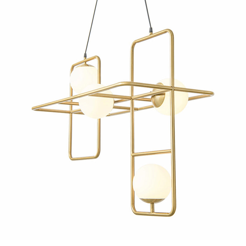 Crossed Rectangle Hanging Light with Globe Glass Shade Contemporary Metal 2/3/4 Heads Chandelier Light for Study Room Clearhalo 'Ceiling Lights' 'Chandeliers' 'Modern Chandeliers' 'Modern' Lighting' 157727