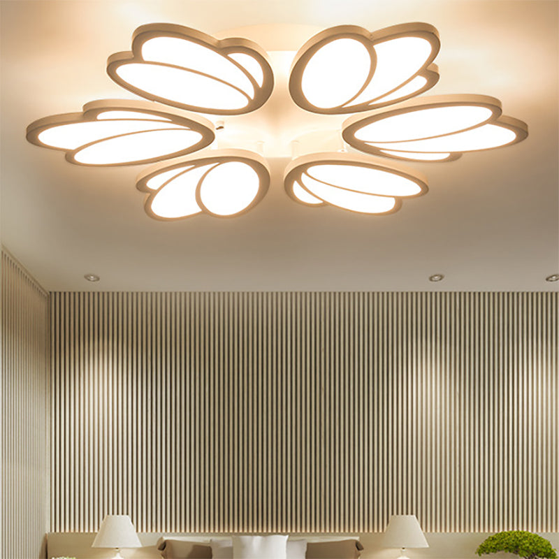 Leaf Flush Mount Light Contemporary Acrylic 3/6/9 Lights Living Room LED Ceiling Lighting Fixture in Warm/White/Natural Light 6 White Clearhalo 'Ceiling Lights' 'Close To Ceiling Lights' 'Close to ceiling' 'Semi-flushmount' Lighting' 157733