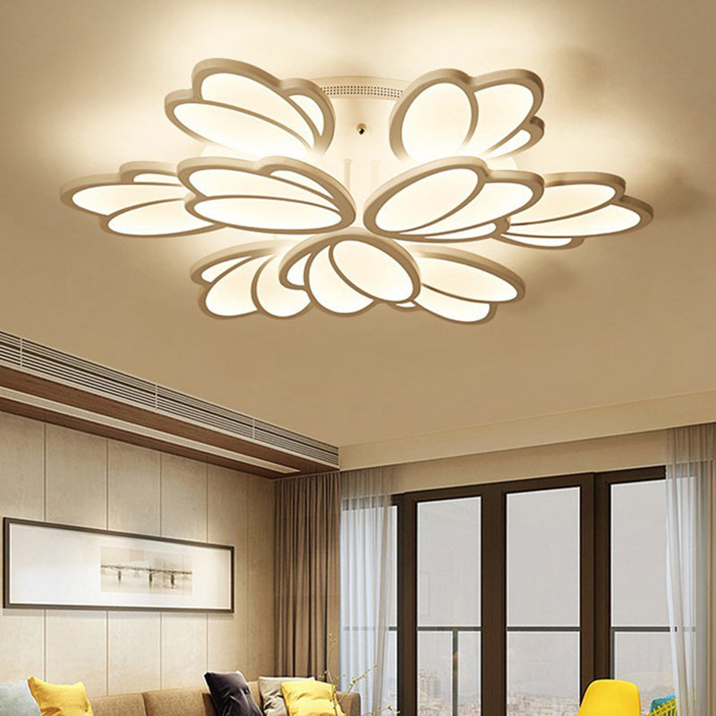 Leaf Flush Mount Light Contemporary Acrylic 3/6/9 Lights Living Room LED Ceiling Lighting Fixture in Warm/White/Natural Light 9 White Clearhalo 'Ceiling Lights' 'Close To Ceiling Lights' 'Close to ceiling' 'Semi-flushmount' Lighting' 157737