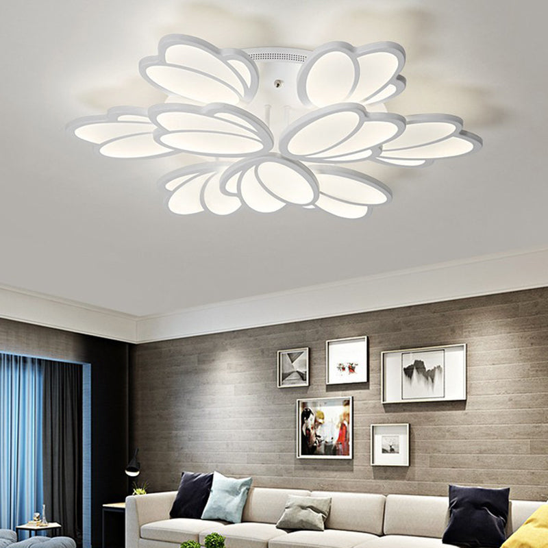 Leaf Flush Mount Light Contemporary Acrylic 3/6/9 Lights Living Room LED Ceiling Lighting Fixture in Warm/White/Natural Light 9 White White Clearhalo 'Ceiling Lights' 'Close To Ceiling Lights' 'Close to ceiling' 'Semi-flushmount' Lighting' 157738