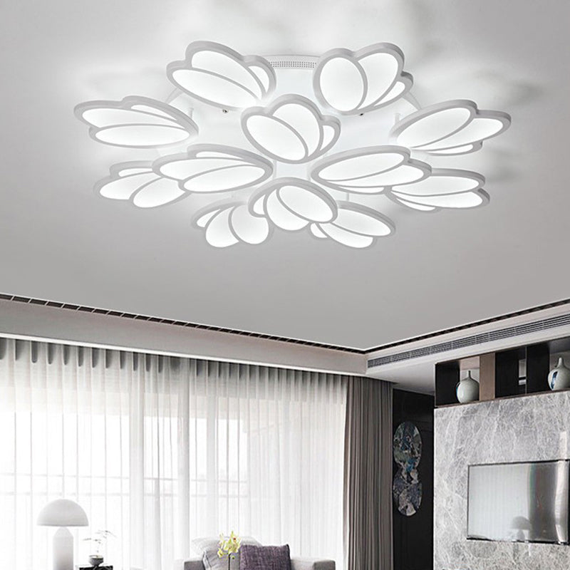 Leaf Flush Mount Light Contemporary Acrylic 3/6/9 Lights Living Room LED Ceiling Lighting Fixture in Warm/White/Natural Light 12 White White Clearhalo 'Ceiling Lights' 'Close To Ceiling Lights' 'Close to ceiling' 'Semi-flushmount' Lighting' 157741