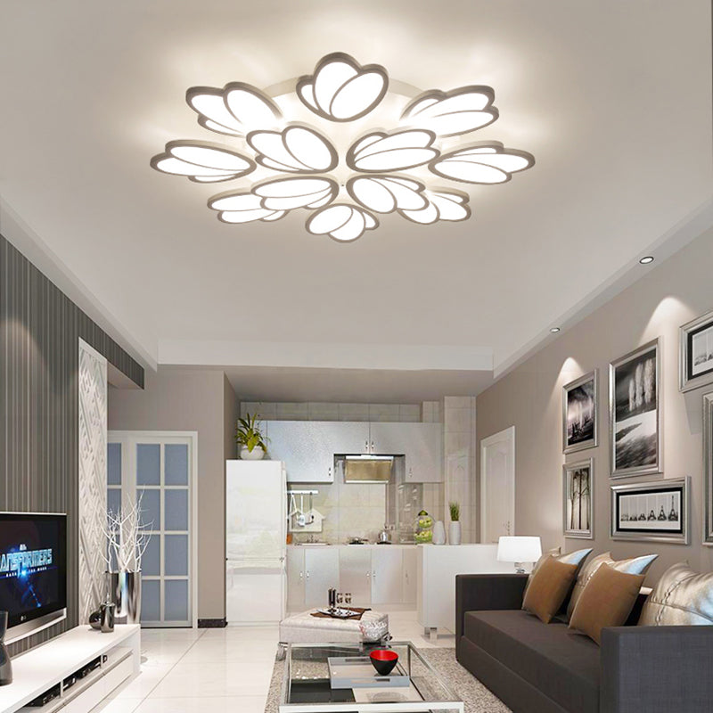 Leaf Flush Mount Light Contemporary Acrylic 3/6/9 Lights Living Room LED Ceiling Lighting Fixture in Warm/White/Natural Light 12 White Clearhalo 'Ceiling Lights' 'Close To Ceiling Lights' 'Close to ceiling' 'Semi-flushmount' Lighting' 157742