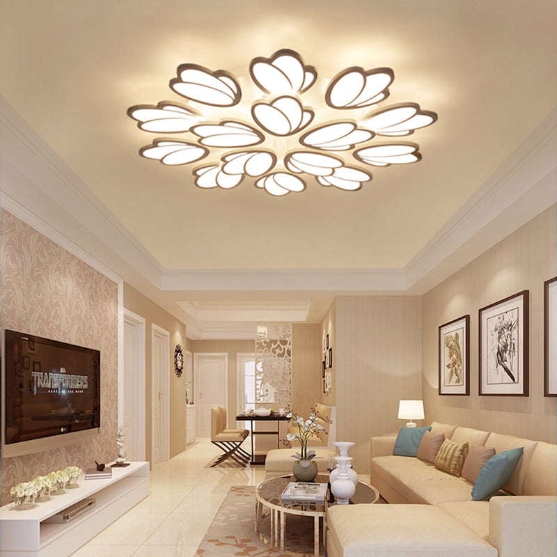 Leaf Flush Mount Light Contemporary Acrylic 3/6/9 Lights Living Room LED Ceiling Lighting Fixture in Warm/White/Natural Light Clearhalo 'Ceiling Lights' 'Close To Ceiling Lights' 'Close to ceiling' 'Semi-flushmount' Lighting' 157746