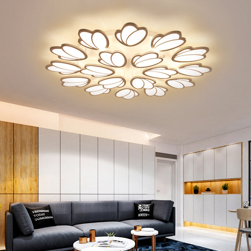 Leaf Flush Mount Light Contemporary Acrylic 3/6/9 Lights Living Room LED Ceiling Lighting Fixture in Warm/White/Natural Light 18 White Clearhalo 'Ceiling Lights' 'Close To Ceiling Lights' 'Close to ceiling' 'Semi-flushmount' Lighting' 157749