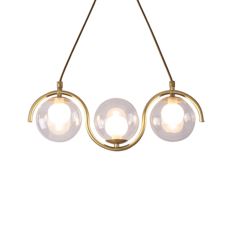 3/5/7 Lights Living Room Chandelier with Ball Clear Glass Shade Post Modernist Gold Led Hanging Ceiling Light Clearhalo 'Ceiling Lights' 'Chandeliers' 'Glass shade' 'Glass' 'Modern Chandeliers' 'Modern' Lighting' 157760