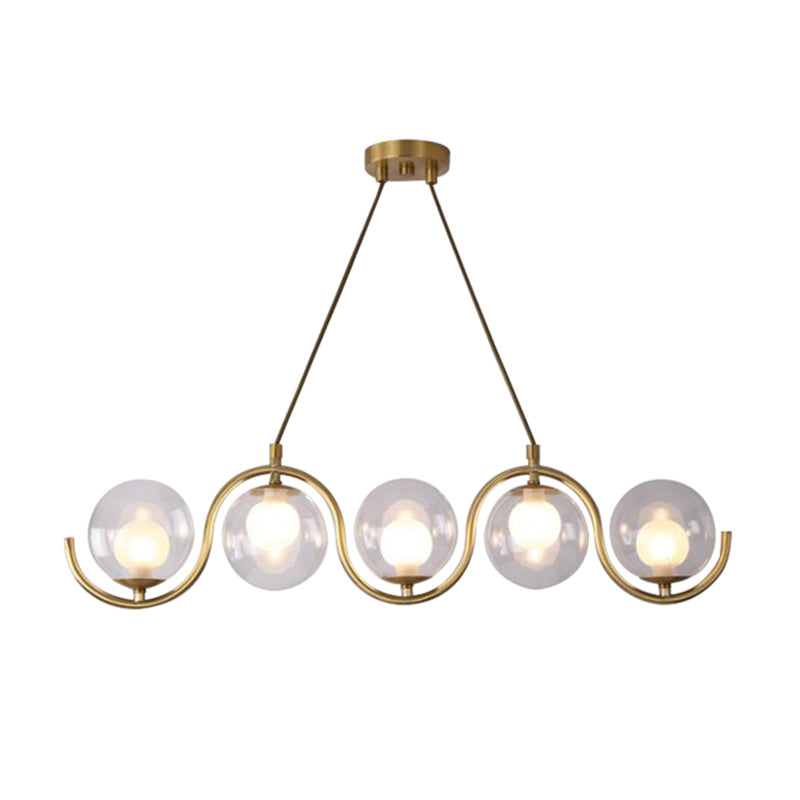 3/5/7 Lights Living Room Chandelier with Ball Clear Glass Shade Post Modernist Gold Led Hanging Ceiling Light Clearhalo 'Ceiling Lights' 'Chandeliers' 'Glass shade' 'Glass' 'Modern Chandeliers' 'Modern' Lighting' 157764