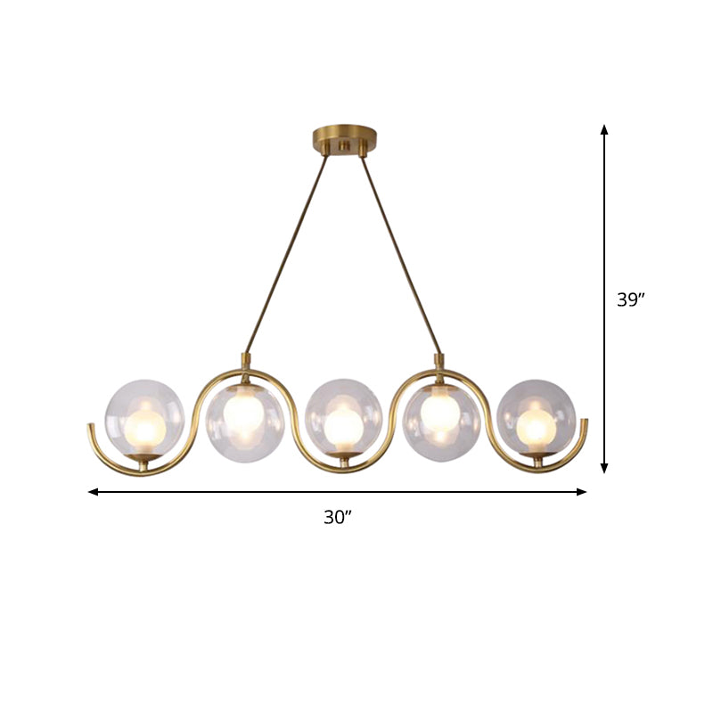 3/5/7 Lights Living Room Chandelier with Ball Clear Glass Shade Post Modernist Gold Led Hanging Ceiling Light Clearhalo 'Ceiling Lights' 'Chandeliers' 'Glass shade' 'Glass' 'Modern Chandeliers' 'Modern' Lighting' 157765