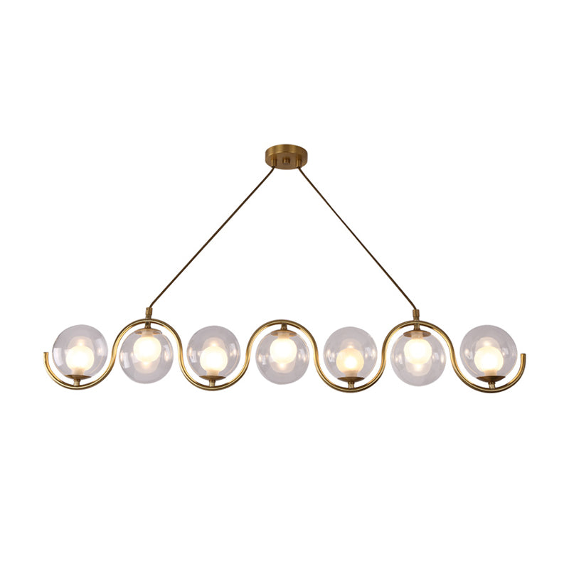 3/5/7 Lights Living Room Chandelier with Ball Clear Glass Shade Post Modernist Gold Led Hanging Ceiling Light Clearhalo 'Ceiling Lights' 'Chandeliers' 'Glass shade' 'Glass' 'Modern Chandeliers' 'Modern' Lighting' 157768