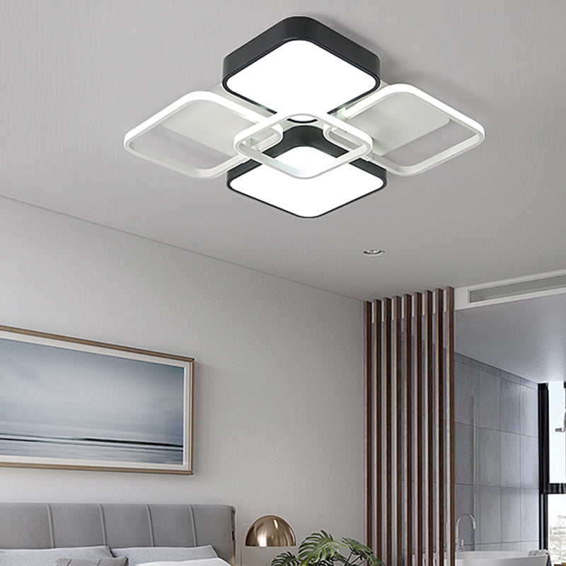 Black Finish Squared Design Flush Mount Lighting Minimalism 16"/19.5" W LED Aluminum and Acrylic Ceiling Lighting Clearhalo 'Ceiling Lights' 'Close To Ceiling Lights' 'Close to ceiling' 'Flush mount' Lighting' 157847