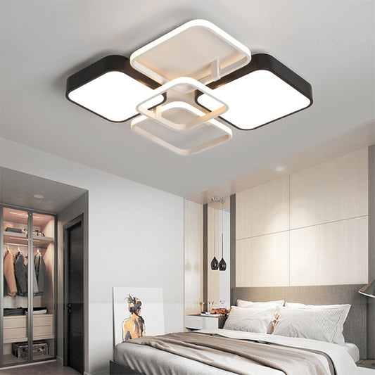 Black Finish Squared Design Flush Mount Lighting Minimalism 16"/19.5" W LED Aluminum and Acrylic Ceiling Lighting Black Clearhalo 'Ceiling Lights' 'Close To Ceiling Lights' 'Close to ceiling' 'Flush mount' Lighting' 157848