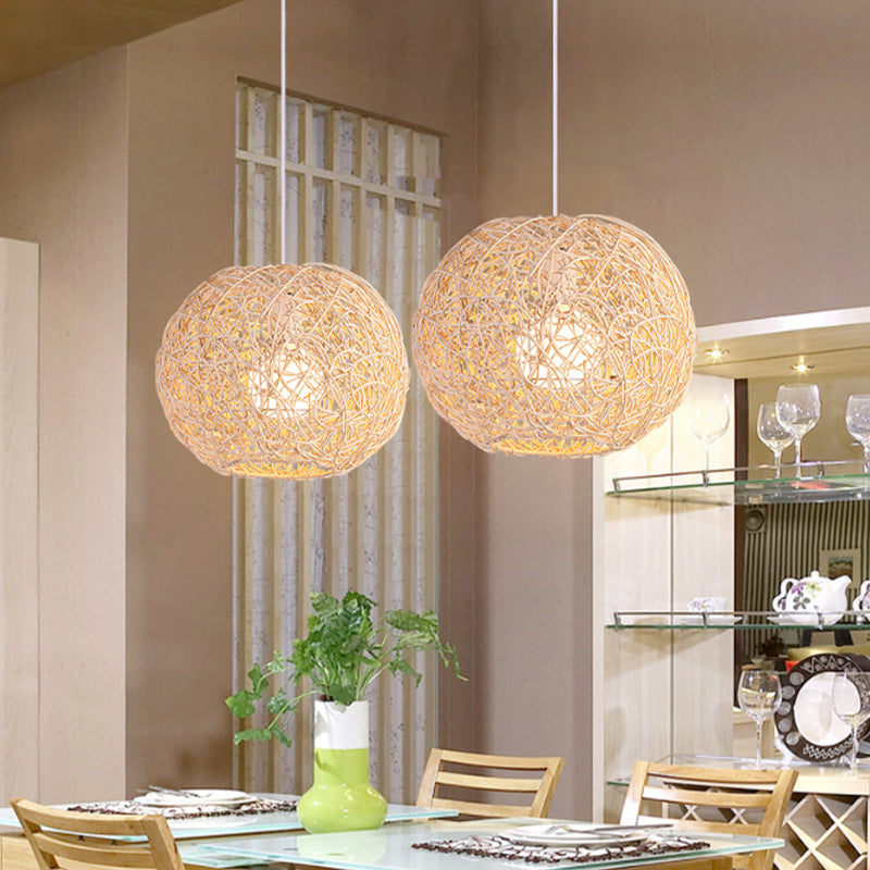 Rattan Orb Hanging Ceiling Light Country Style One Light Pendant Lighting in Beige Clearhalo 'Ceiling Lights' 'Pendant Lights' 'Pendants' Lighting' 157860