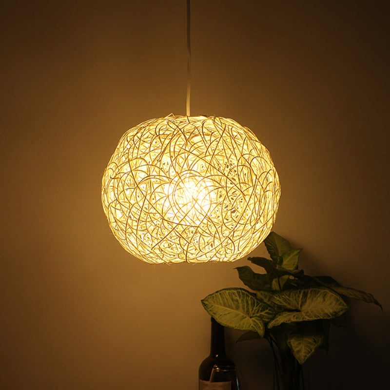 Rattan Orb Hanging Ceiling Light Country Style One Light Pendant Lighting in Beige Clearhalo 'Ceiling Lights' 'Pendant Lights' 'Pendants' Lighting' 157861