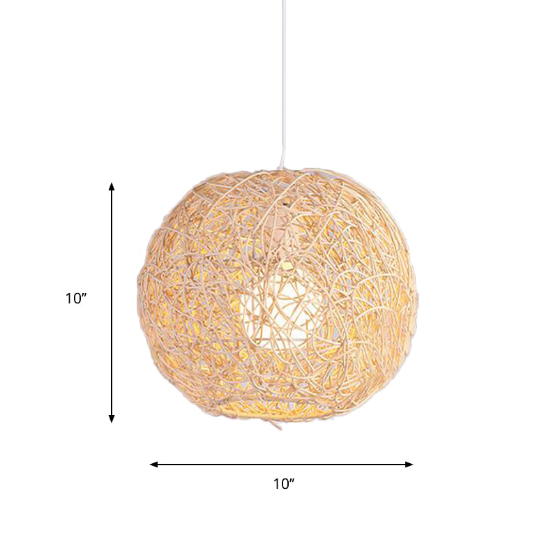 Rattan Orb Hanging Ceiling Light Country Style One Light Pendant Lighting in Beige Clearhalo 'Ceiling Lights' 'Pendant Lights' 'Pendants' Lighting' 157864