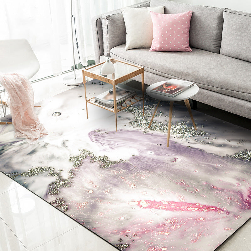 Pink and White Nordic Rug Polyester Abstract Rug Washable Non-Slip Backing Carpet for Living Room Pink Clearhalo 'Area Rug' 'Modern' 'Rugs' Rug' 1578743