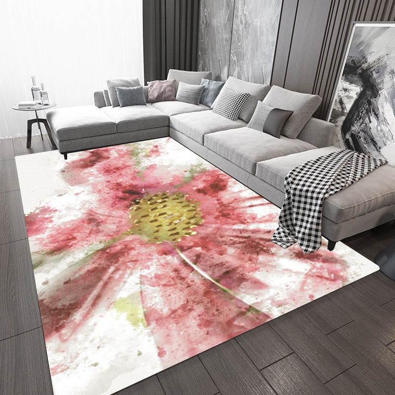Simple Floral Pattern Rug Red and White Novelty Rug Polyester Machine Washable Non-Slip Carpet for Living Room Clearhalo 'Area Rug' 'Modern' 'Rugs' Rug' 1578817