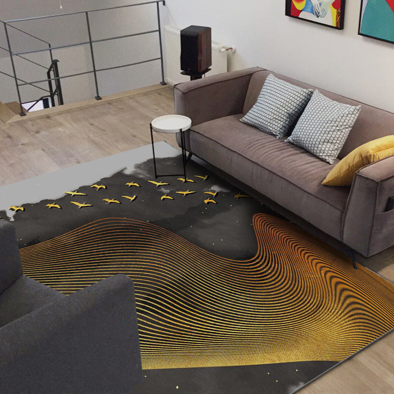 Creative Swirl Lines Rug Black and Golden Novelty Rug Polyester Washable Non-Slip Backing Carpet for Living Clearhalo 'Area Rug' 'Modern' 'Rugs' Rug' 1578823