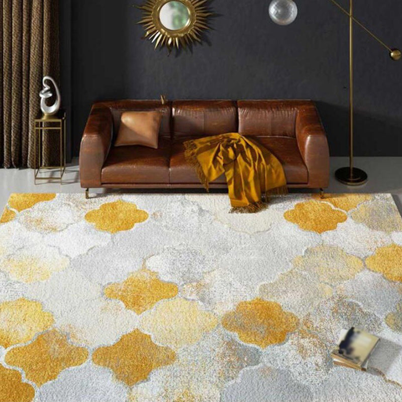 Yellow and Grey Contemporary Rug Polyester Albany Geometric Ogee Print Rug Washable Non-Slip Backing Carpet for Living Room Yellow Clearhalo 'Area Rug' 'Modern' 'Rugs' Rug' 1578830