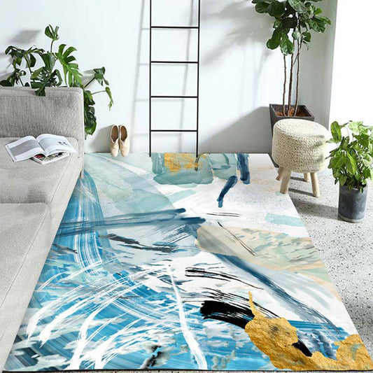 Unique Abstract Rug Blue and White Casual Rug Polyester Washable Non-Slip Backing Area Rug for Bedroom Clearhalo 'Area Rug' 'Modern' 'Rugs' Rug' 1578871