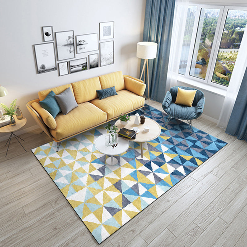 Blue and Yellow Bedroom Rug Modern Geometric Triangle Pattern Area Rug Polyester Machine Washable Non-Slip Carpet Clearhalo 'Area Rug' 'Modern' 'Rugs' Rug' 1578909
