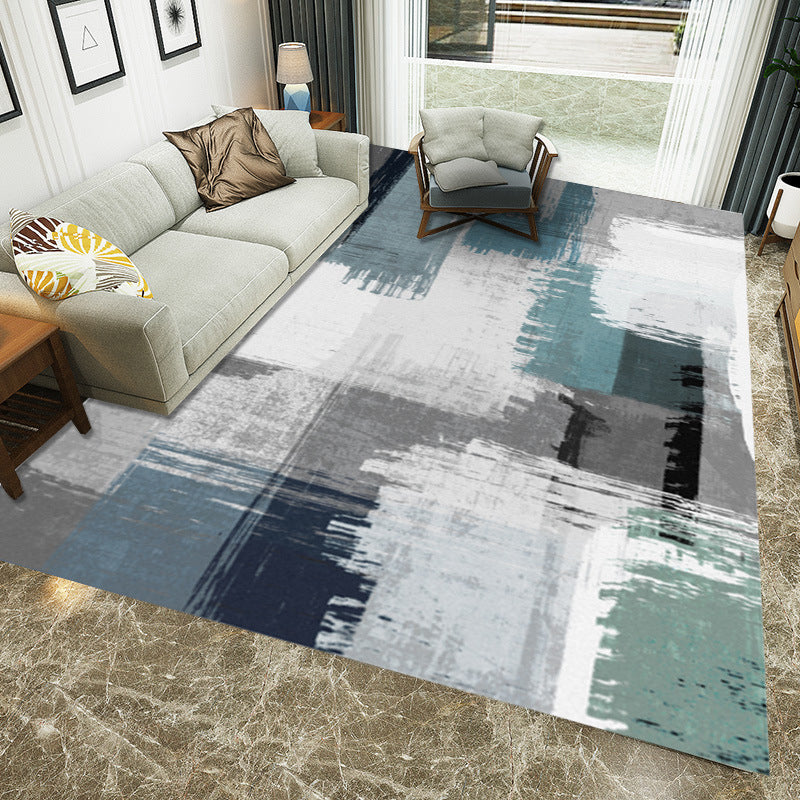 Blue and Grey Modern Rug Polyester Brushstroke Painting Print Rug Washable Non-Slip Backing Carpet for Living Room Clearhalo 'Area Rug' 'Modern' 'Rugs' Rug' 1578989