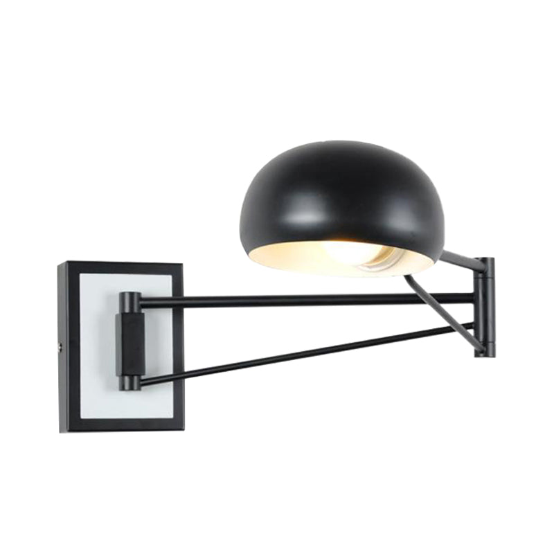 Swing Arm Metal Wall Sconce Light with Dome Shade Retro Stylish 1 Light Bedside Wall Lighting in Black/White Clearhalo 'Art deco wall lights' 'Cast Iron' 'Glass' 'Industrial wall lights' 'Industrial' 'Middle century wall lights' 'Modern' 'Rustic wall lights' 'Tiffany' 'Traditional wall lights' 'Wall Lamps & Sconces' 'Wall Lights' Lighting' 157899