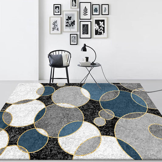 Nordic Modern Rug in Black Color Block Circle Pattern Area Rug Polyester Machine Washable Carpet for Home Decoration Black Clearhalo 'Area Rug' 'Modern' 'Rugs' Rug' 1579026
