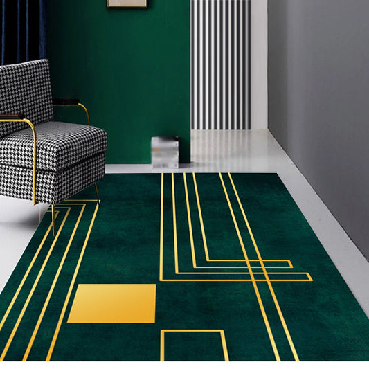 Simple Striped Pattern Rug Green and Golden Polyester Rug Machine Washable Non-Slip Backing Area Rug for Bedroom Blackish Green Clearhalo 'Area Rug' 'Modern' 'Rugs' Rug' 1579050