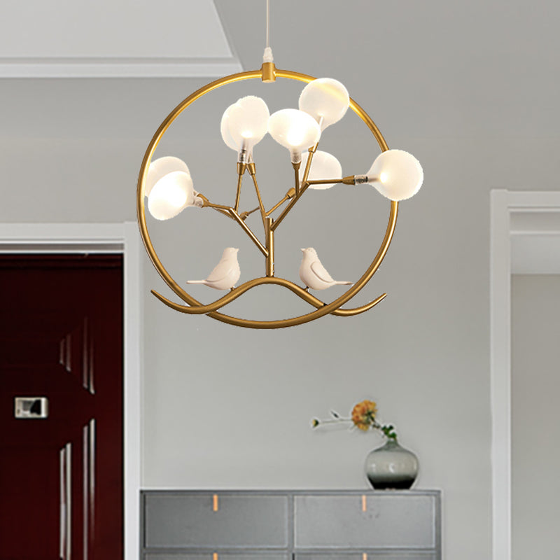 Modernist Circular Hanging Chandelier Light Metal 9-Light Indoor Pendant Lamp with Acrylic Shade in Black/Gold Finish Gold Clearhalo 'Ceiling Lights' 'Chandeliers' 'Modern Chandeliers' 'Modern' Lighting' 157908