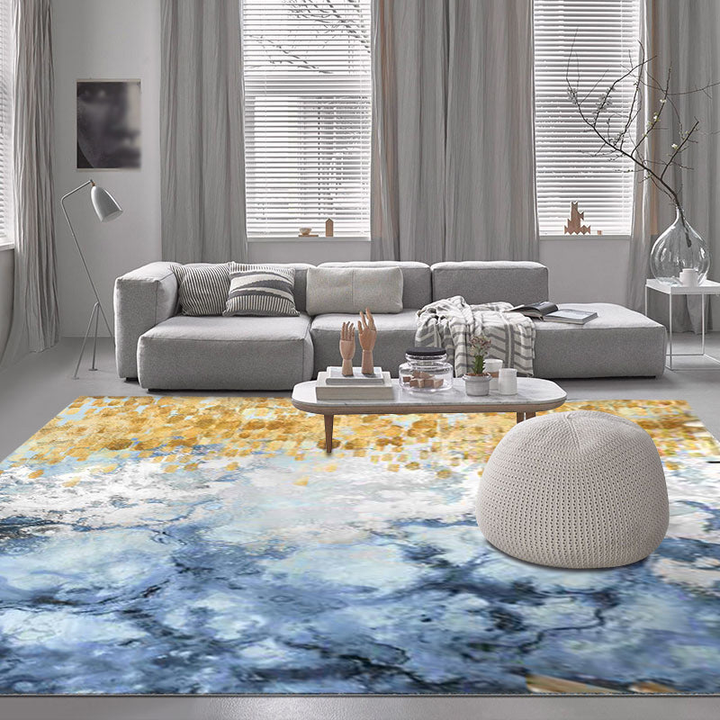 Novelty Oil Painting Pattern Rug Blue and White Polyester Rug Washable Non-Slip Backing Carpet for Living Room Blue Clearhalo 'Area Rug' 'Modern' 'Rugs' Rug' 1579090