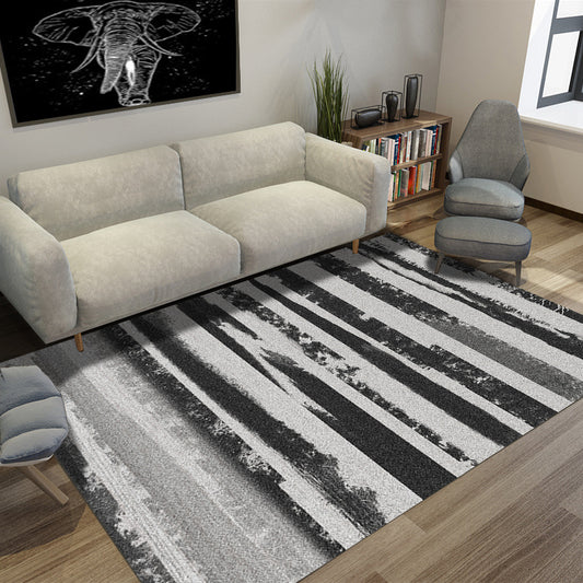 Creative Striped Pattern Rug Black and Grey Simple Rug Polyester Machine Washable Carpet for Living Room Black Clearhalo 'Area Rug' 'Modern' 'Rugs' Rug' 1579098