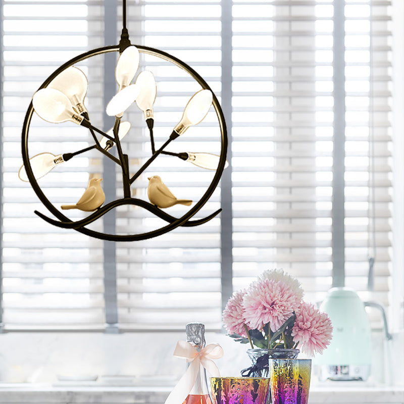 Modernist Circular Hanging Chandelier Light Metal 9-Light Indoor Pendant Lamp with Acrylic Shade in Black/Gold Finish Black Clearhalo 'Ceiling Lights' 'Chandeliers' 'Modern Chandeliers' 'Modern' Lighting' 157912