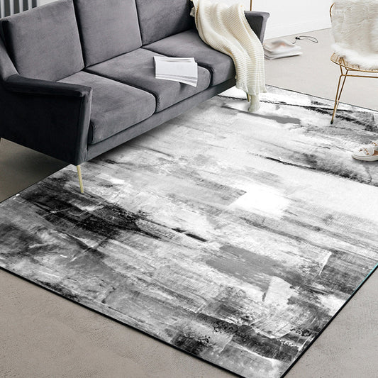 Contemporary Brushstroke Painting Print Rug Grey and White Polyester Rug Washable Non-Slip Backing Area Rug for Bedroom White Clearhalo 'Area Rug' 'Modern' 'Rugs' Rug' 1579122