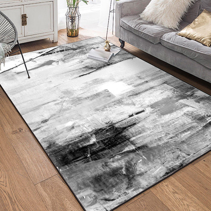 Contemporary Brushstroke Painting Print Rug Grey and White Polyester Rug Washable Non-Slip Backing Area Rug for Bedroom Clearhalo 'Area Rug' 'Modern' 'Rugs' Rug' 1579123