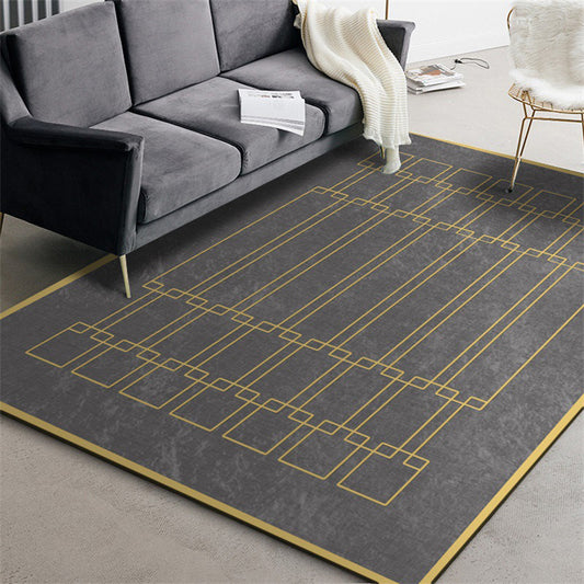 Modern Living Room Rug in Grey Geometric Rectangle Print Rug Polyester Washable Non-Slip Backing Area Rug Dark Gray Clearhalo 'Area Rug' 'Modern' 'Rugs' Rug' 1579146