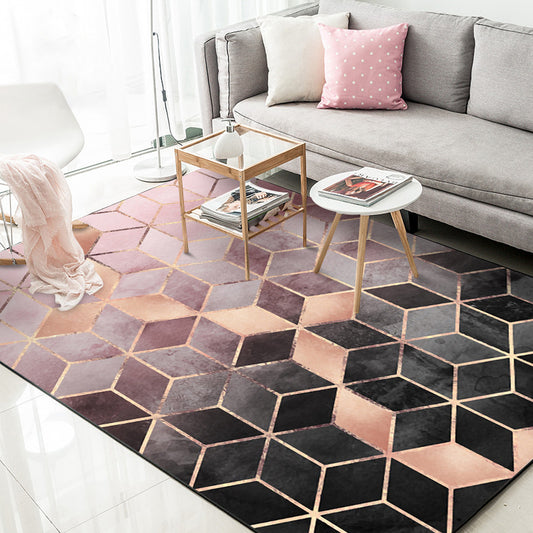 Pink Bedroom Rug Modern Geometric Hexagon Pattern Area Rug Polyester Stain-Resistant Washable Carpet Pink Clearhalo 'Area Rug' 'Modern' 'Rugs' Rug' 1579154