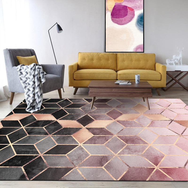 Pink Bedroom Rug Modern Geometric Hexagon Pattern Area Rug Polyester Stain-Resistant Washable Carpet Clearhalo 'Area Rug' 'Modern' 'Rugs' Rug' 1579155